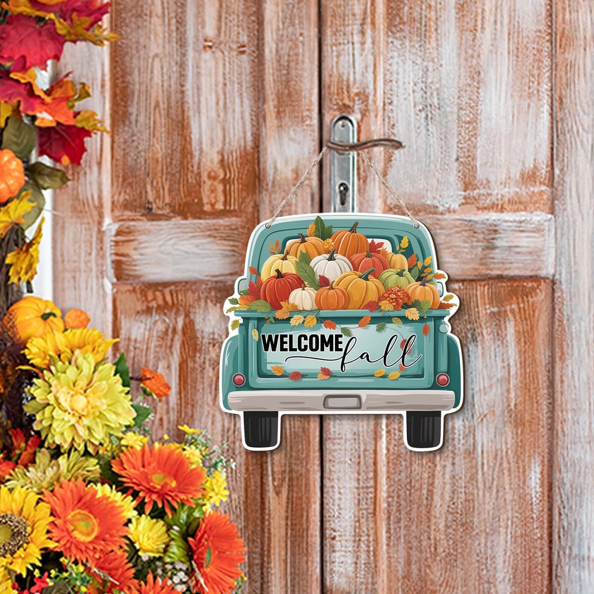 Welcome Fall Wood Hanging Truck Decoration, Autumn Wooden Signs, Rustic Thanksgiving Decoration