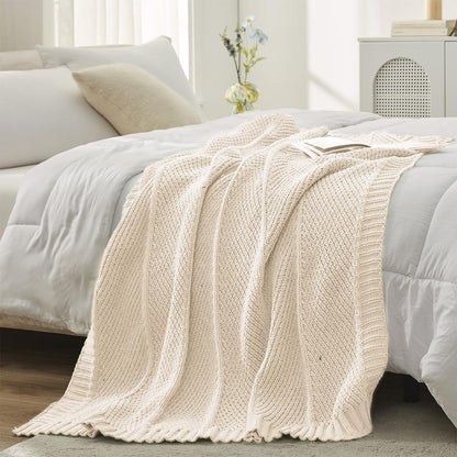 Amélie Home Chenille Knit Throw Blanket for Couch, Chevron Texture Decorative Soft Blanket for