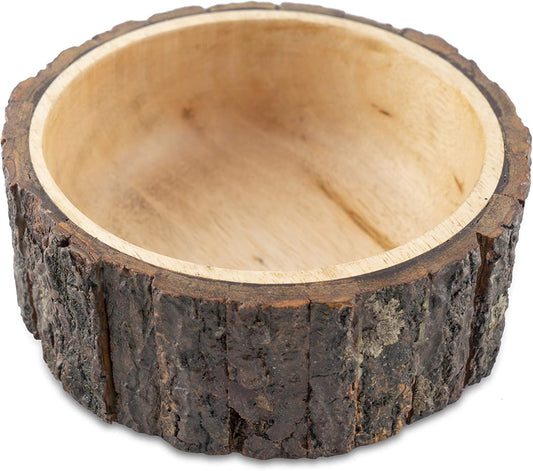 GoCraft Wood Potpourri Bowl with Tree Bark, Small, 6" Diameter x 3" Height, Wooden Decorative Bowl