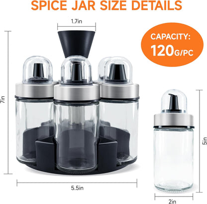 Mlici Oil and Vinegar Dispenser Set of 6 Bottles, Stainless Steel Salt Pepper Holder with 360°