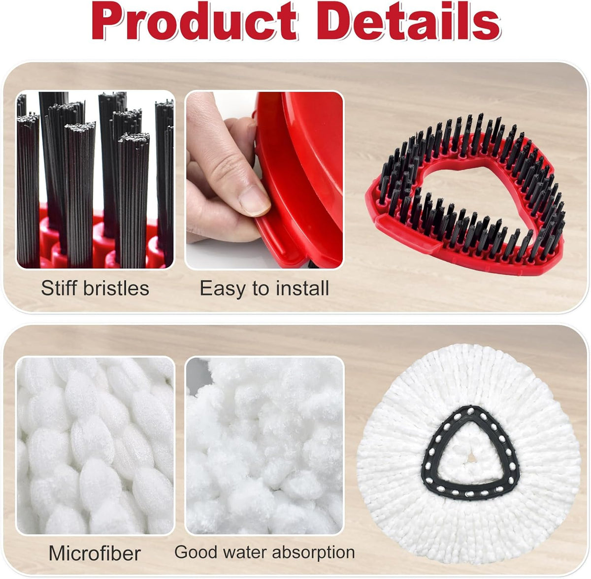 Spin Mop Head Replacement,Iron Spin Handle,Brush and Base Compatible with O Cedar EasyWring 1 Tank