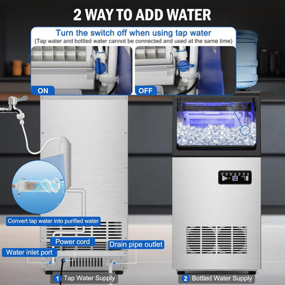 Commercial Ice Maker Machine 110 LBS/24H, 36 Ice Trays Freestanding & Undercounter Ice Machine