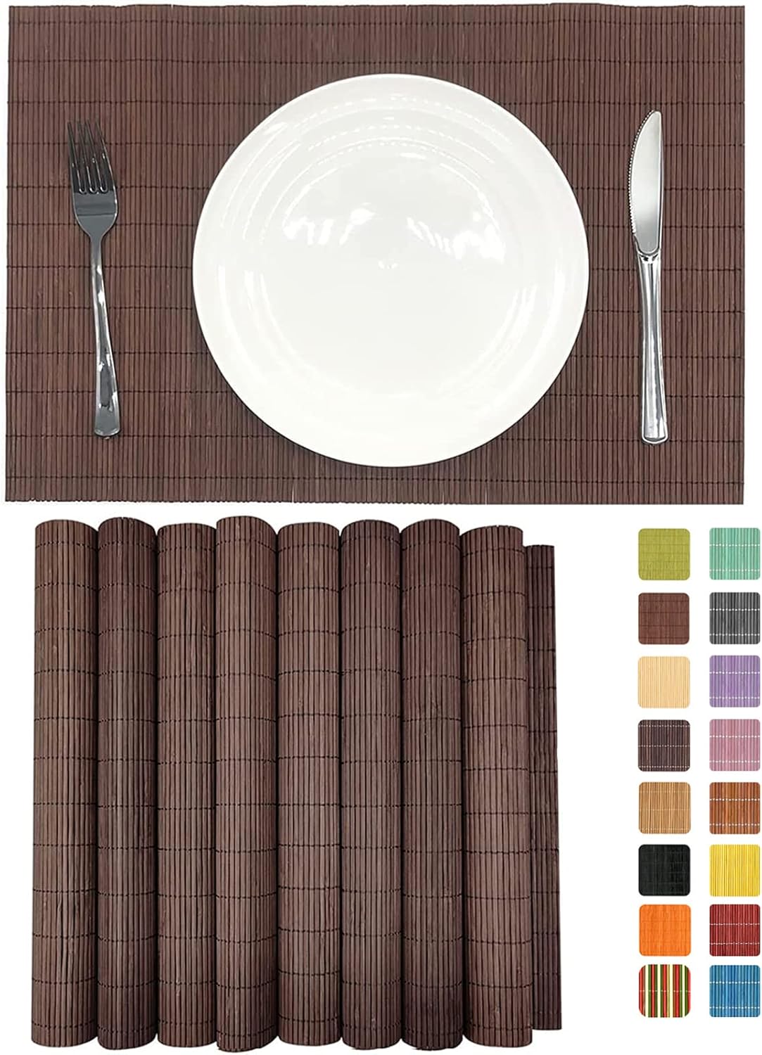 ANDSTAR Set of 8 Pcs Bamboo Placemats Sushi Rolling Mat Japanese Style Natural Anti-Slip Bamboo