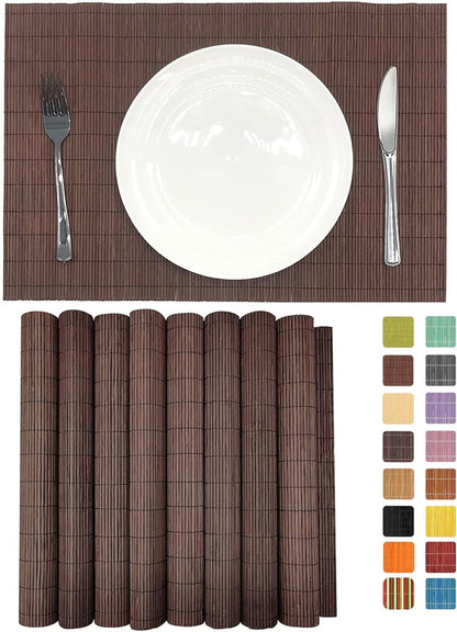 ANDSTAR Set of 8 Pcs Bamboo Placemats Sushi Rolling Mat Japanese Style Natural Anti-Slip Bamboo