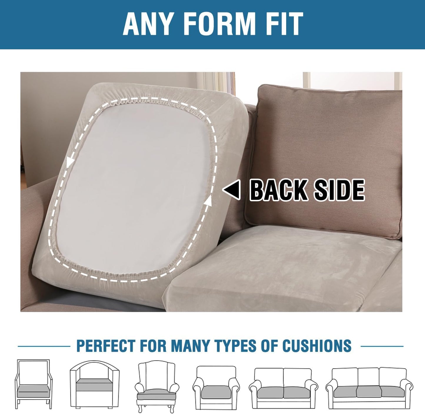 H.VERSAILTEX Velvet Stretch Couch Cushion Cover Plush Cushion Slipcover for Chair Loveseat Sofa