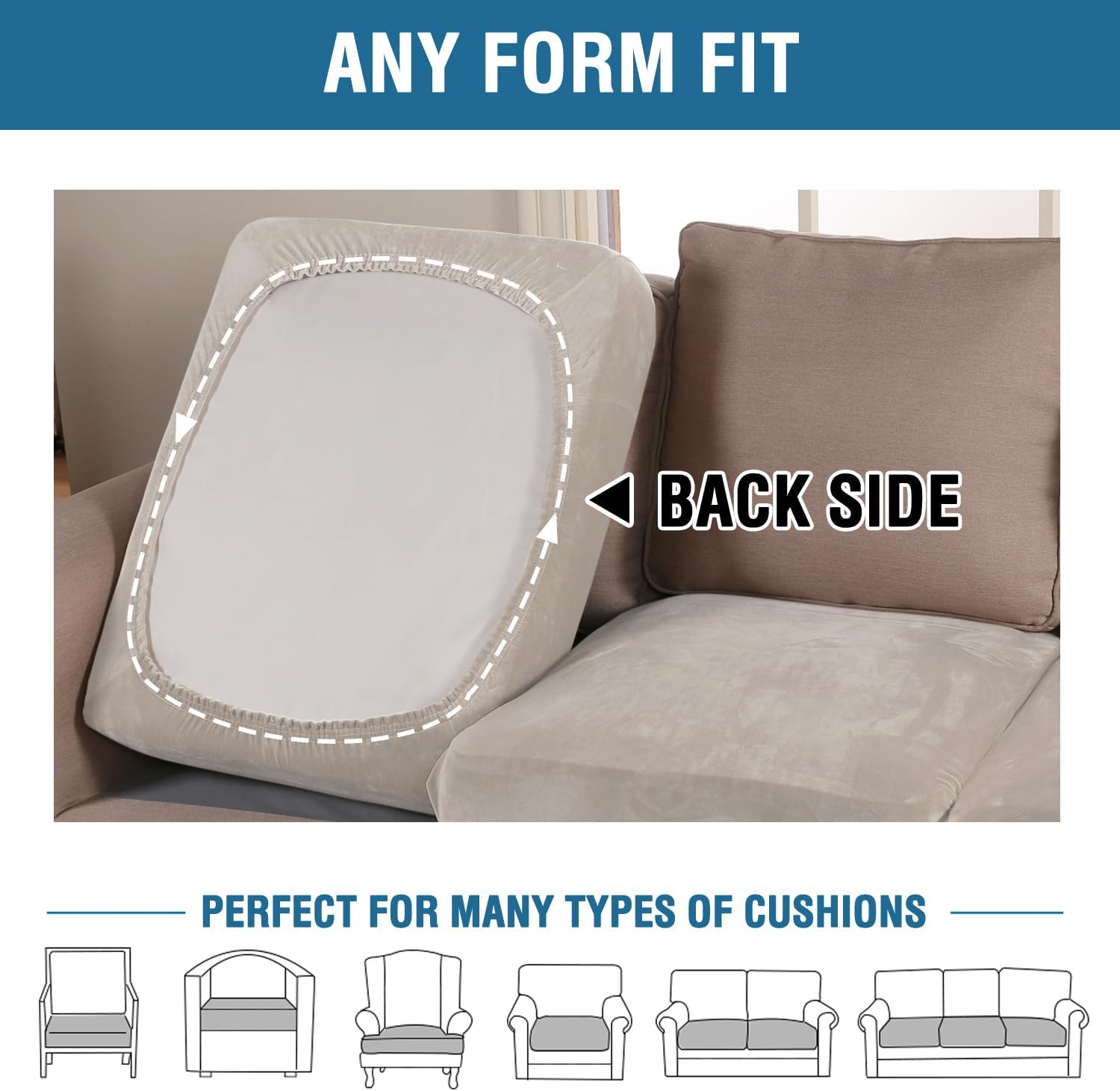 H.VERSAILTEX Velvet Stretch Couch Cushion Cover Plush Cushion Slipcover for Chair Loveseat Sofa