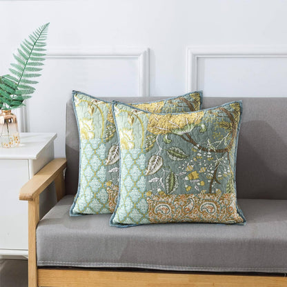 NEWLAKE Bohemian Floral Style Cotton Throw Pillow Covers with Real Stitched Embroidery (2 Pieces