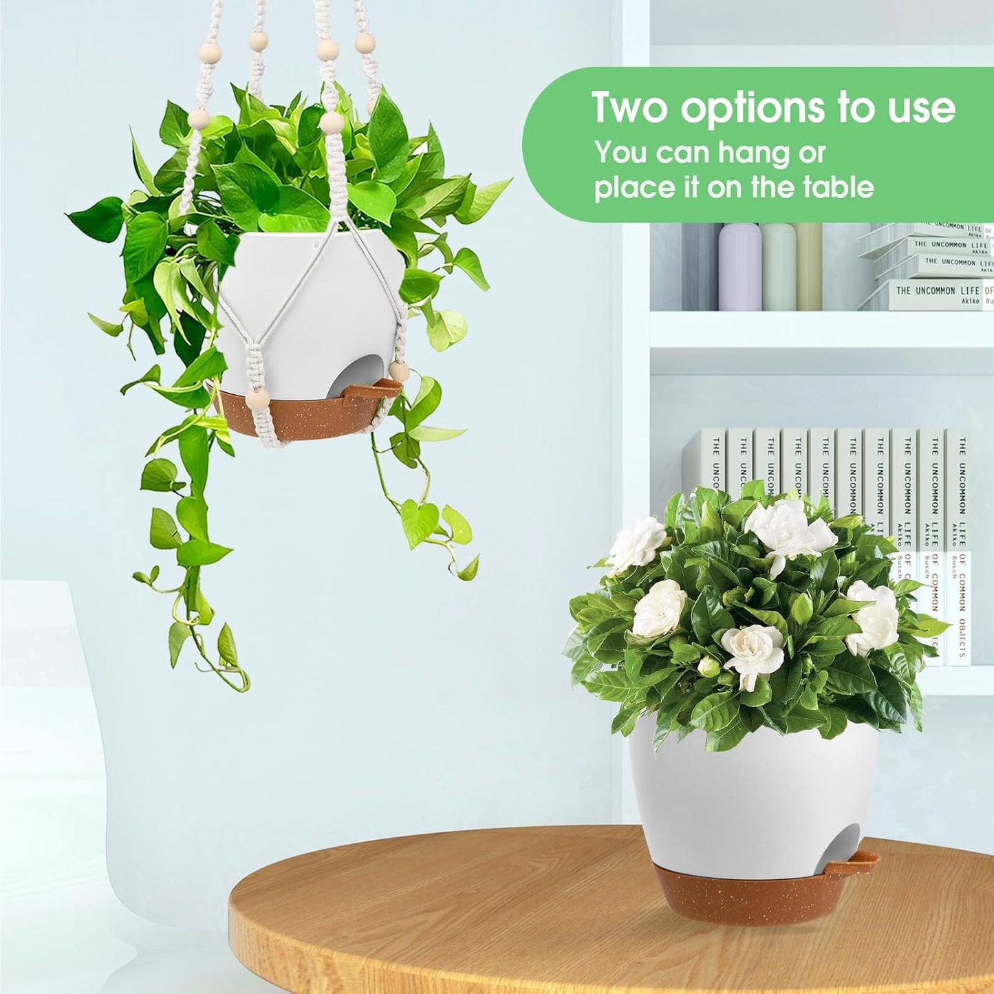 Hanging Planters for Indoor Outdoor Plants, 2 Pack Self Watering Hanging Pot with Drainage Holes