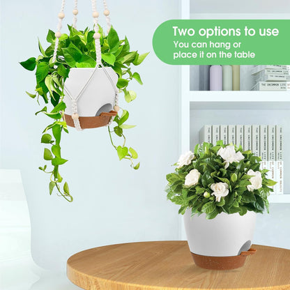 Hanging Planters for Indoor Outdoor Plants, 2 Pack Self Watering Hanging Pot with Drainage Holes