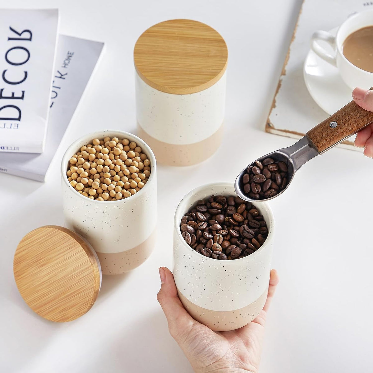 vancasso Sabine Ceramic Canister Set with Airtight Wood Lids - 4-Piece Small Kitchen Storage for