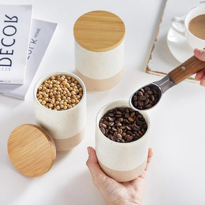 vancasso Sabine Ceramic Canister Set with Airtight Wood Lids - 4-Piece Small Kitchen Storage for