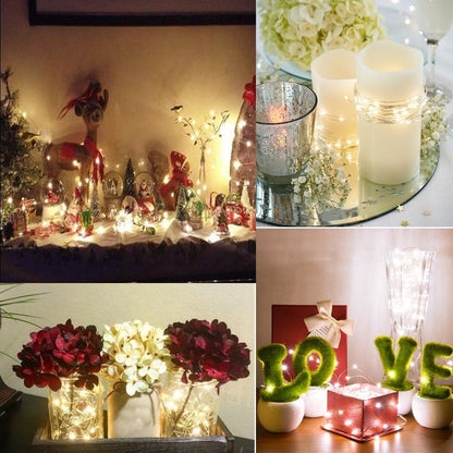 2 x Fairy Lights Battery Operated,Silver Wire Chains 8 Mode 16Ft/5Meter 50 LEDs Timer String Lights
