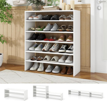 Tangkula 6-Tier Stackble Shoe Rack for Closet, Space Saving Wooden Corner Shoe Storage Shelf for 18