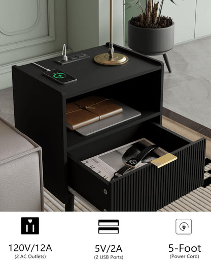 Nightstand,Modern Bedside Table with Storage Drawer and Open Wood Shelf, Accent Night Stand with