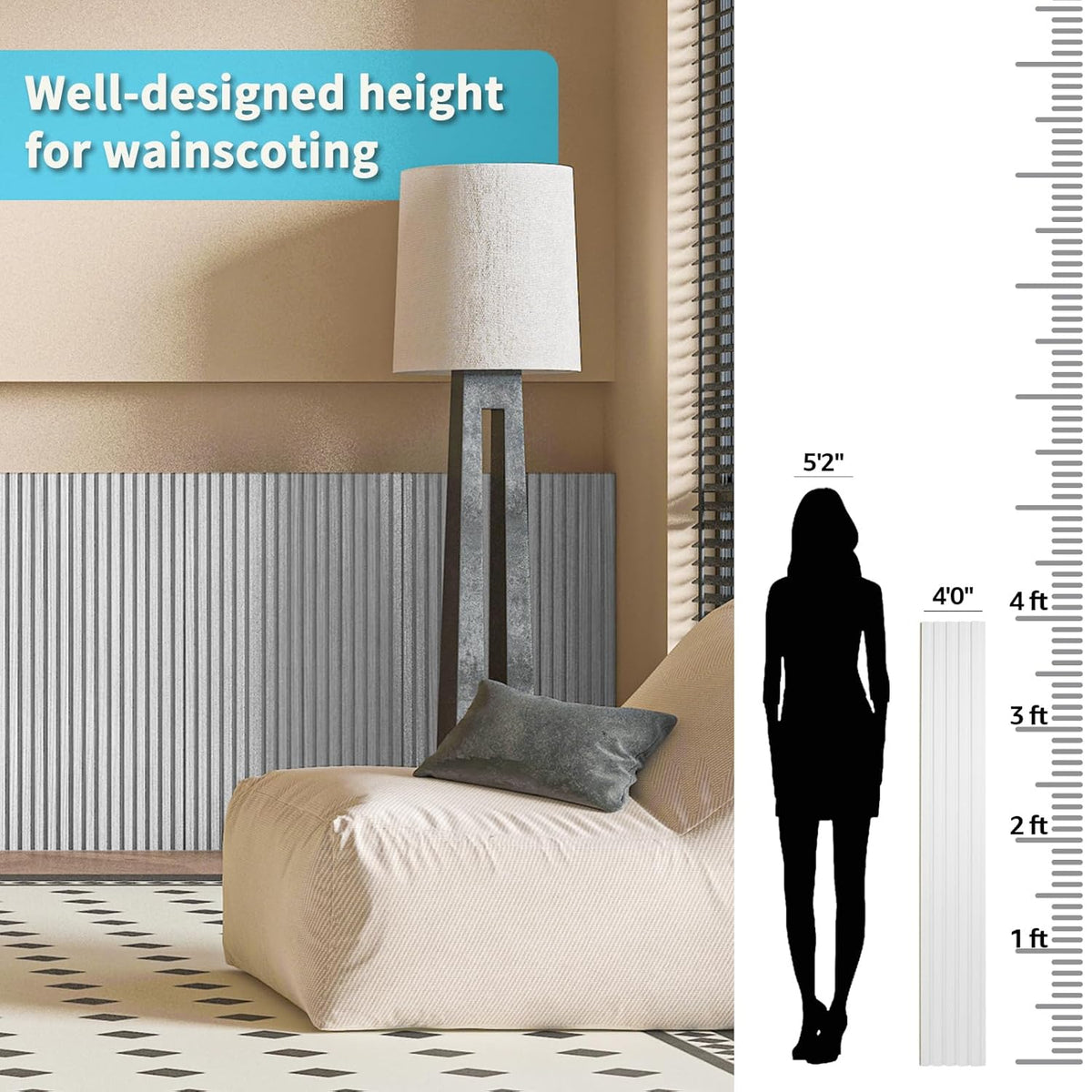 Art3d WPC Wainscoting Panels, 16-Pack 48 x 6 Inch 3D Wall Accents for Interior Wall Decor, Living