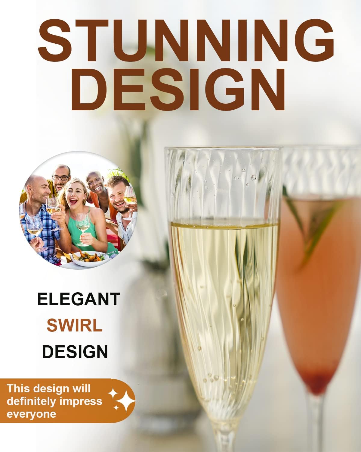 Plastic Champagne Flutes, 36 PCS Clear Disposable Wine Glasses Reusable Plastic Cocktail Cups for