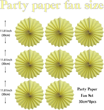 Yellow Hanging Paper Fans,Yellow Accessories Paper Decorations for Party,Color Party