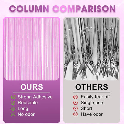 3 Pack 3.3 x 8.2 ft Pastel Purple Foil Fringe Backdrop Curtains, Tinsel Streamers Birthday Party