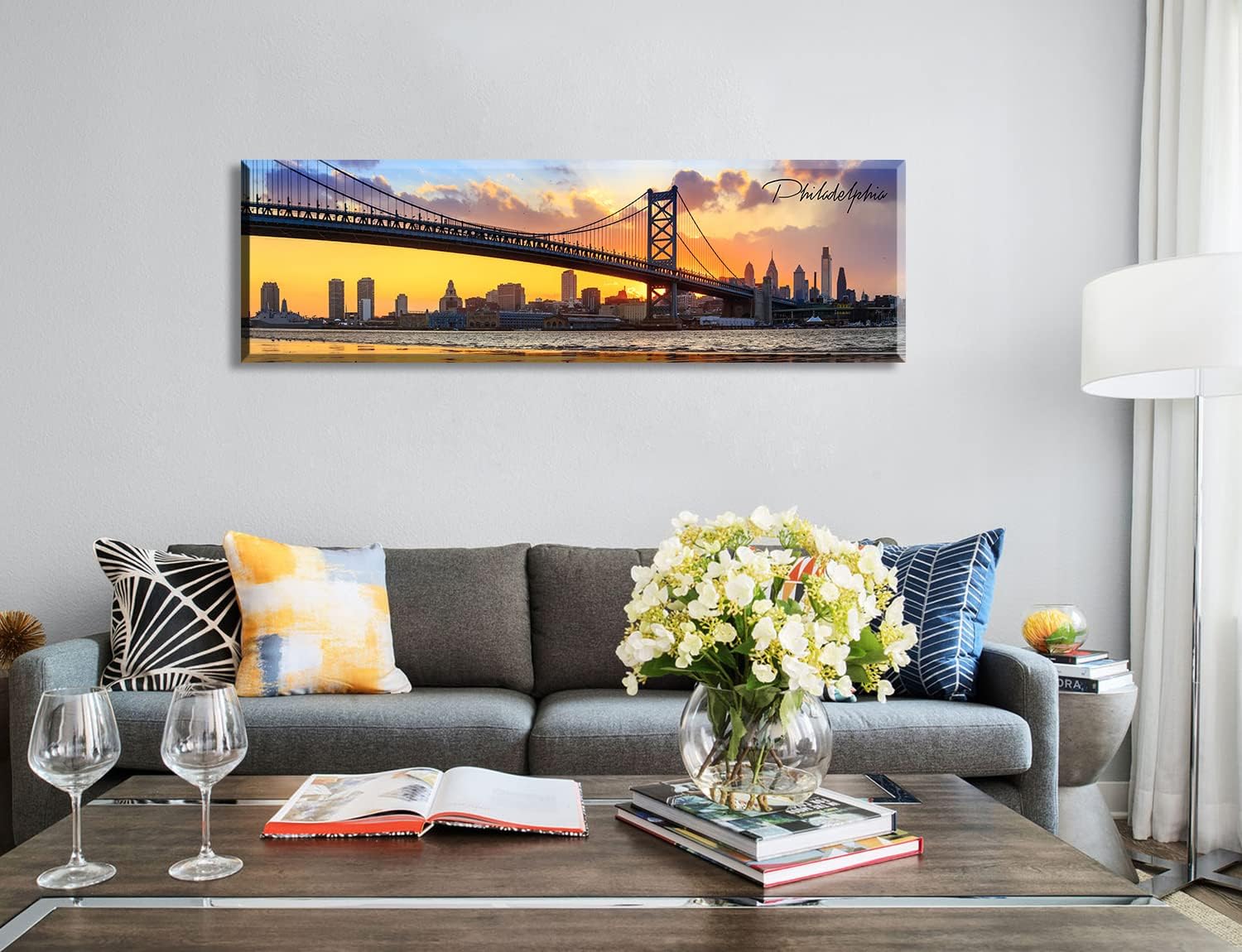 Philadelphia Skyline Wall Art Cityscape Living Room Decor Panorama Pictures City Building House