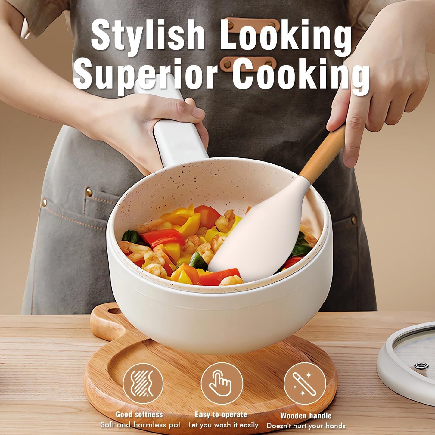 Silicone Cooking Utensils Set - Silicone Kitchen Utensils for Cooking Wooden Handles, 446°F Heat