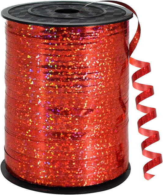 BEISHIDA 500 Yards Red Ribbon Crimped Curling, Balloon String Shiny Metallic Roll for Gift Wrapping