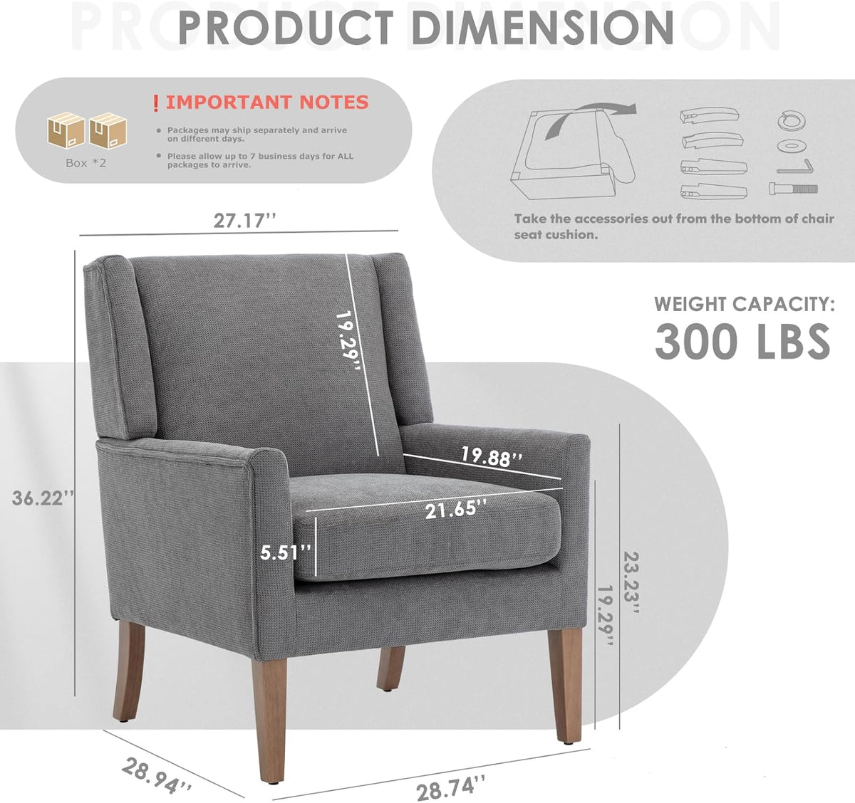 COLAMY Modern Wingback Living Room Chair Set of 2, Upholstered Fabric Accent Armchair, Single Sofa
