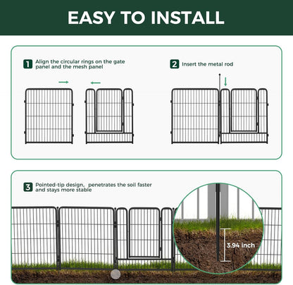 FXW Garden Fence Outdoor for The Yard – 32in(H) x 18.0ft(L) Heavy Duty Metal Animal Barrier for Dog