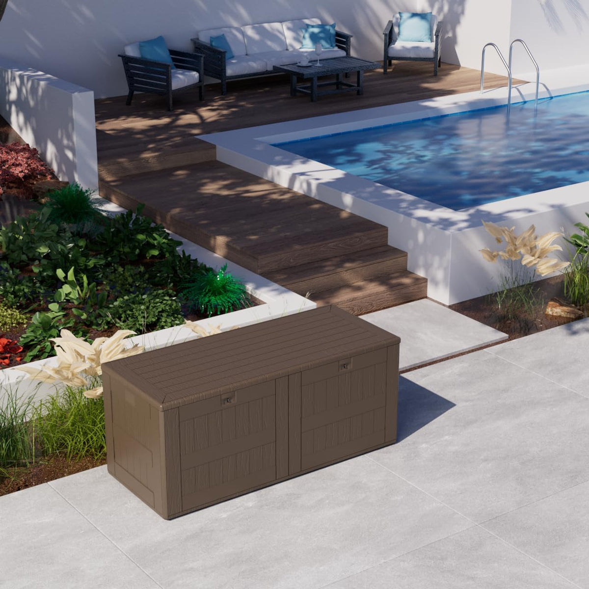 180 Pro Gallon Waterproof Outdoor Storage Bin Resin Deck Box for Patio, Poolside, and Garden
