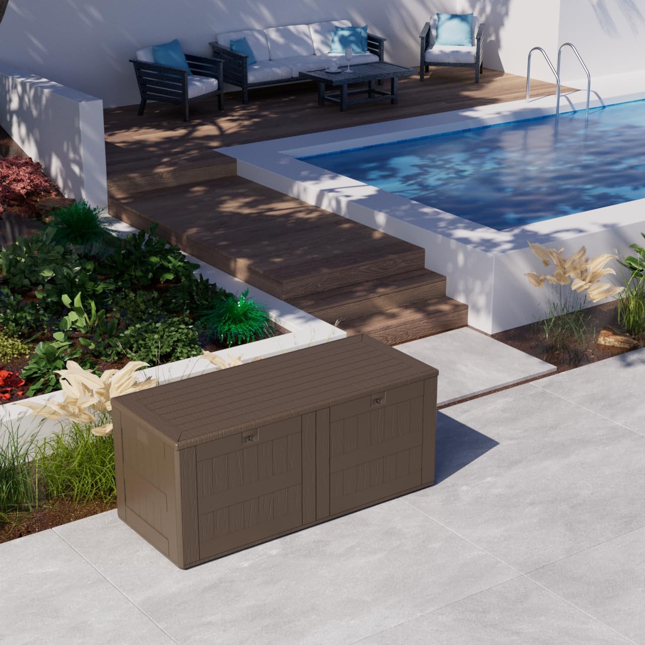 180 Pro Gallon Waterproof Outdoor Storage Bin Resin Deck Box for Patio, Poolside, and Garden