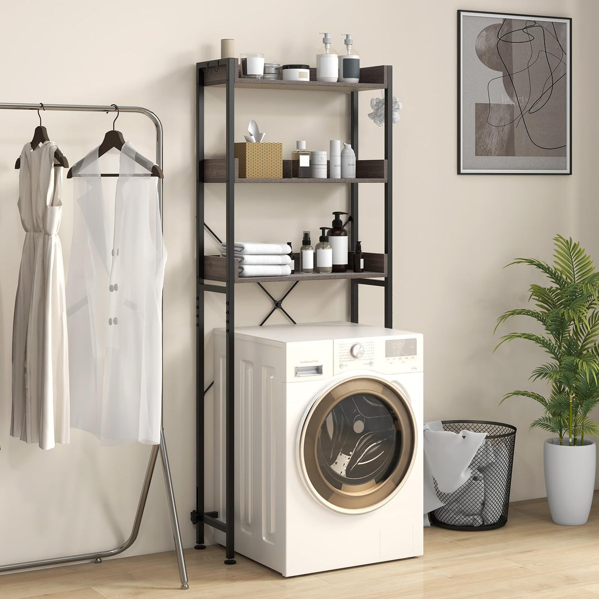 Giantex Over The Toilet Storage Shelf, 3-Tier Freestanding Space Saver Above Toilet with 4 Hooks