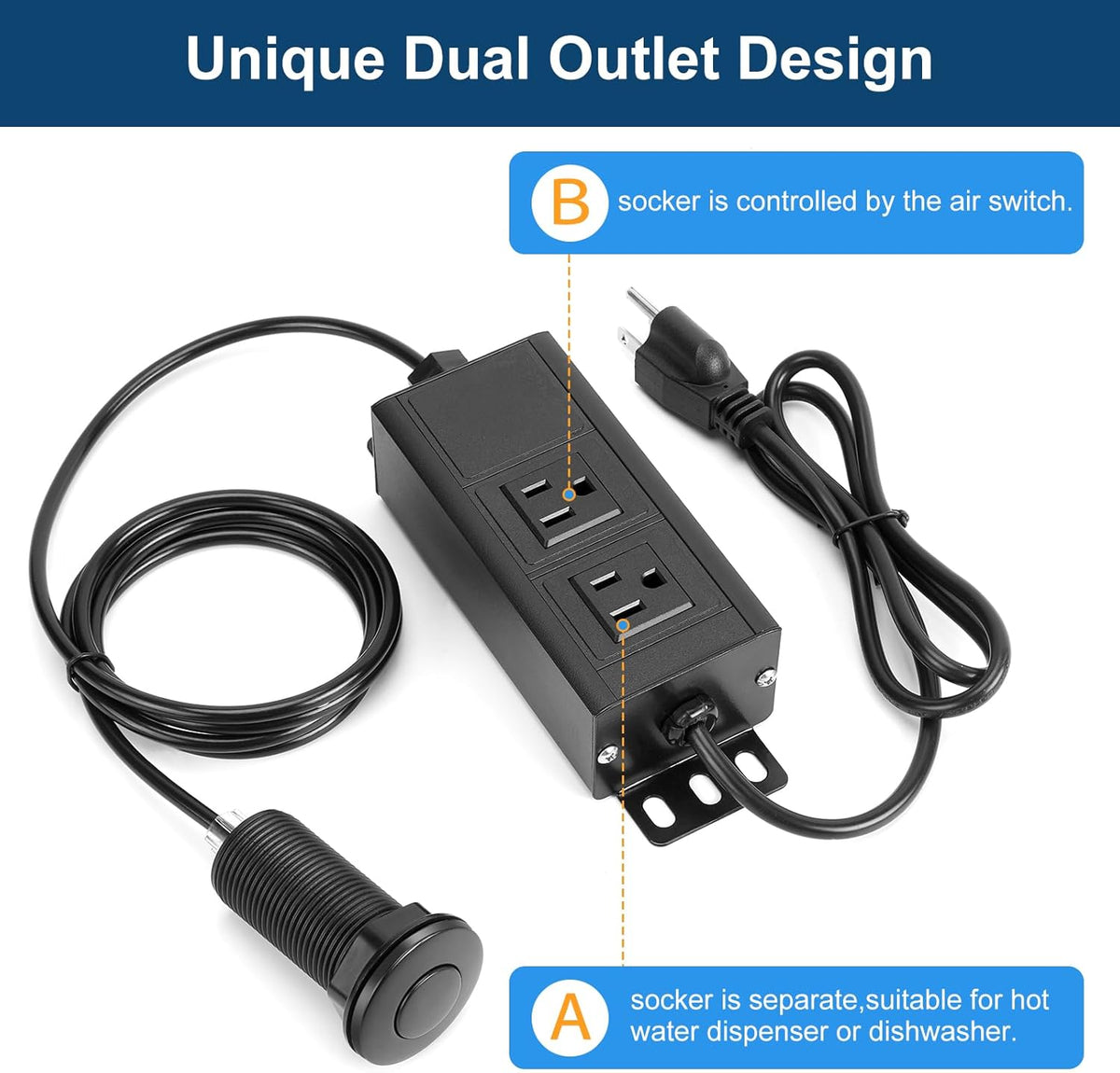 Dual Outlet Garbage Disposal Air Switch Kit, UL Listed Sink Top Air Switch for Food Waste Disposal