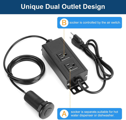 Dual Outlet Garbage Disposal Air Switch Kit, UL Listed Sink Top Air Switch for Food Waste Disposal