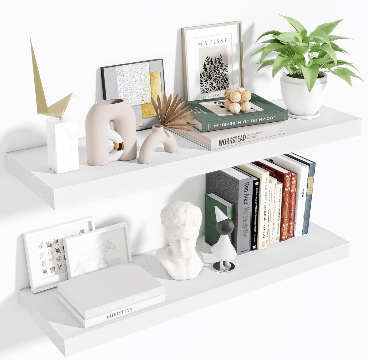 Floating Shelves Set of 2, 36 Inch Long Wooden Wall Shelves, 10 Inch Deep Wall Mounted Storage