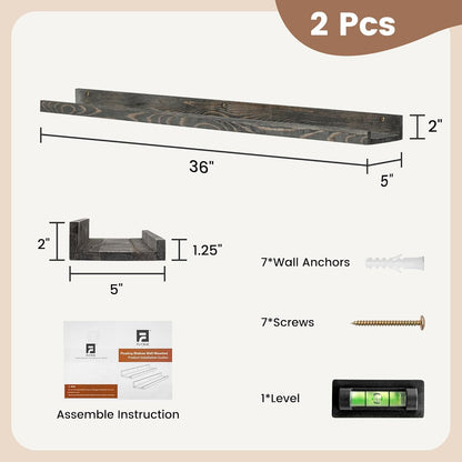 36 Inches Floating Shelves for Wall, Solid Pine Wood Picture Ledge Shelves, Wall Shelves with Lips
