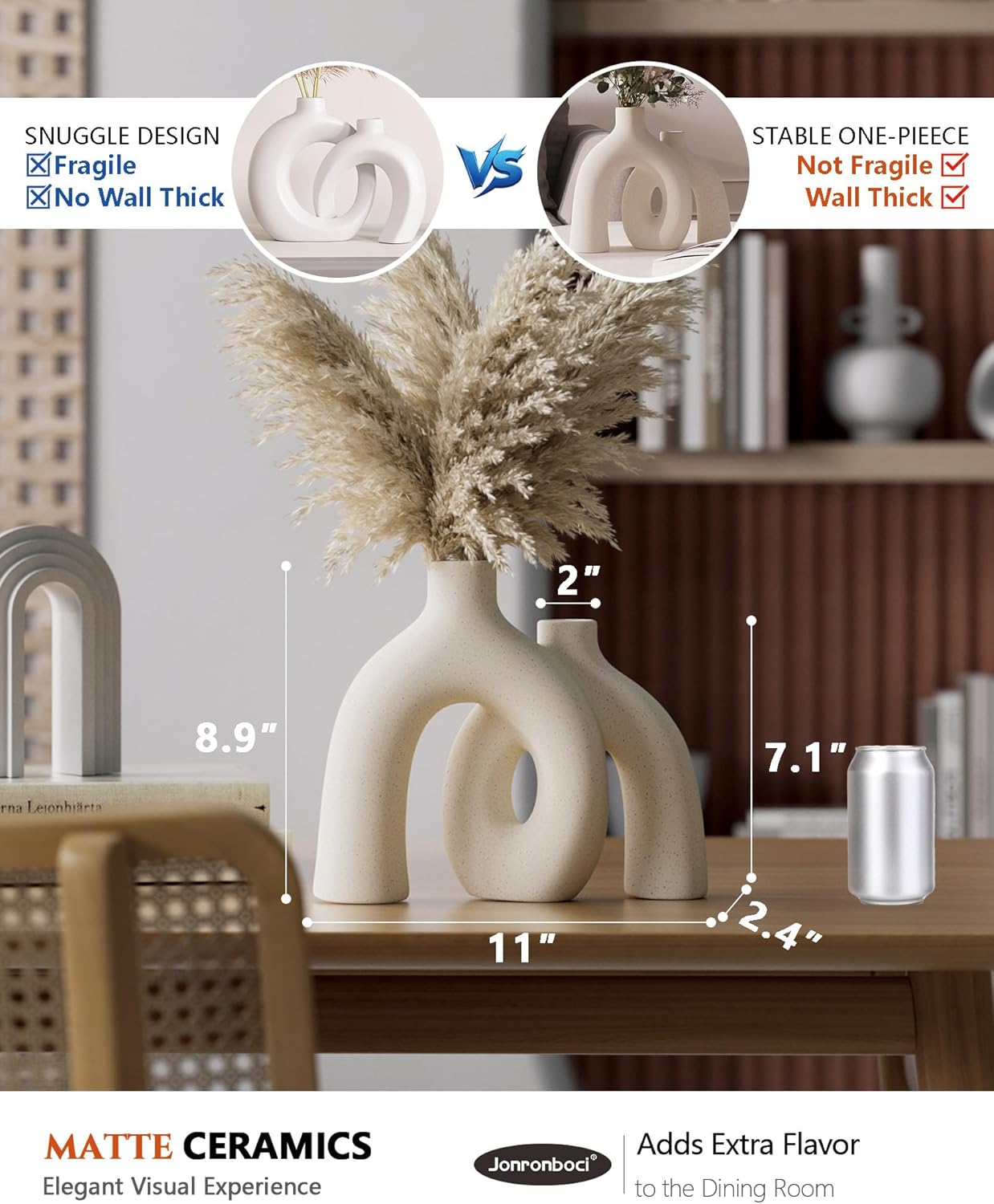 Hug Donut Decorative Vase Set - Modern Nordic Boho Style Vases Home Decor, Matte Ceramic