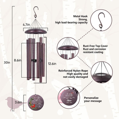 ASTARIN Personalized Cardinal Wind Chime Memorial, Customized Sympathy Wind Chimes for Loss of