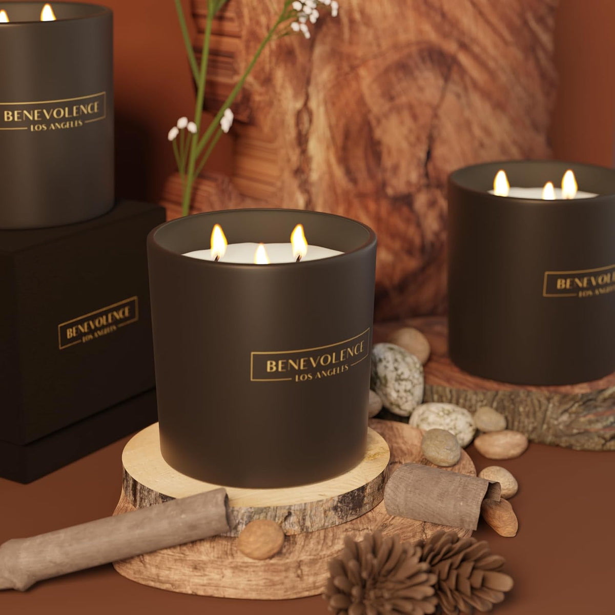 Benevolence LA Pine Wood Scented Candles | 14.5 oz Christmas Candles for Women | 45 Hour Burn Pine