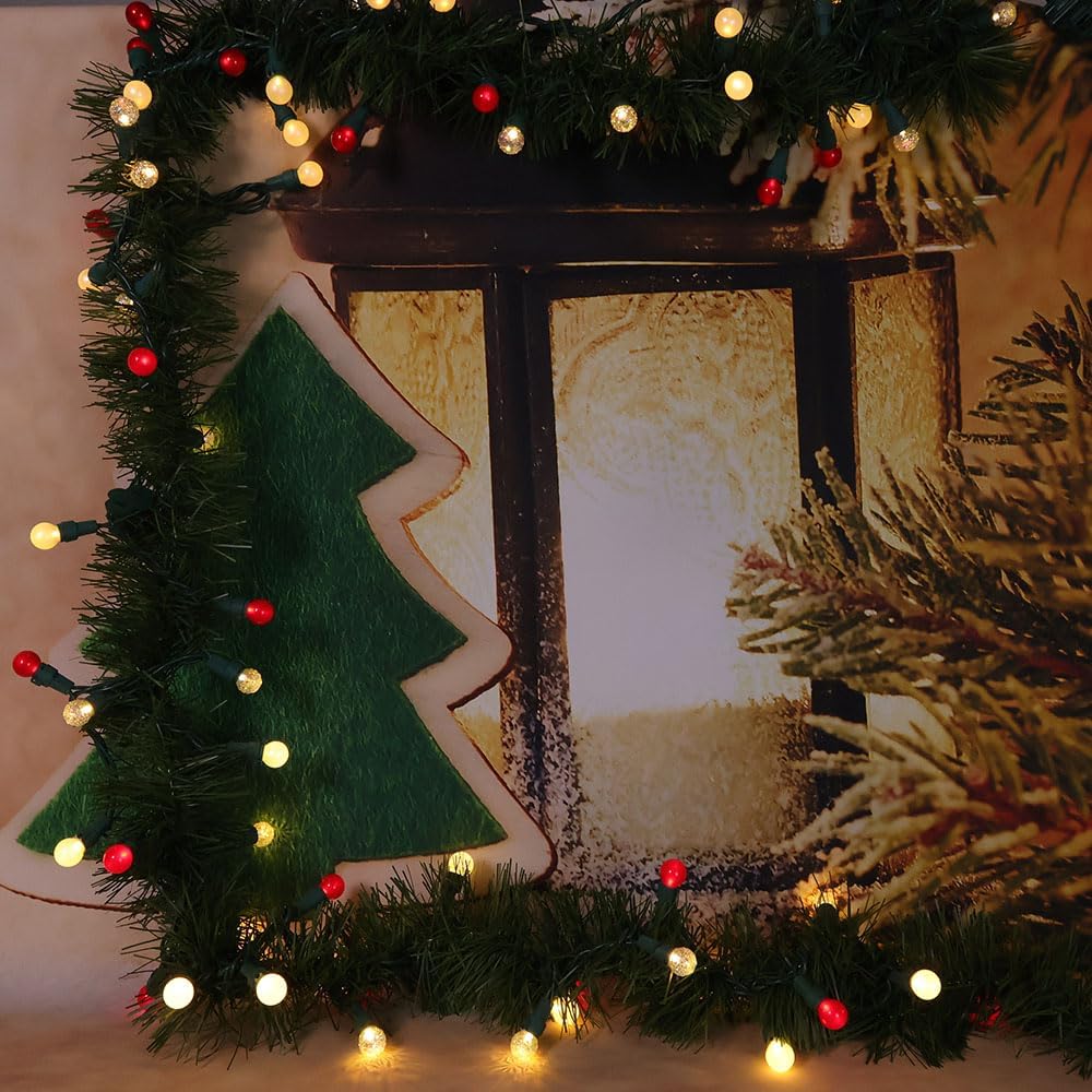G15 Pearlized Red White Christmas Lights - 19Ft 70 LEDs Waterproof Connectable LED String Lights