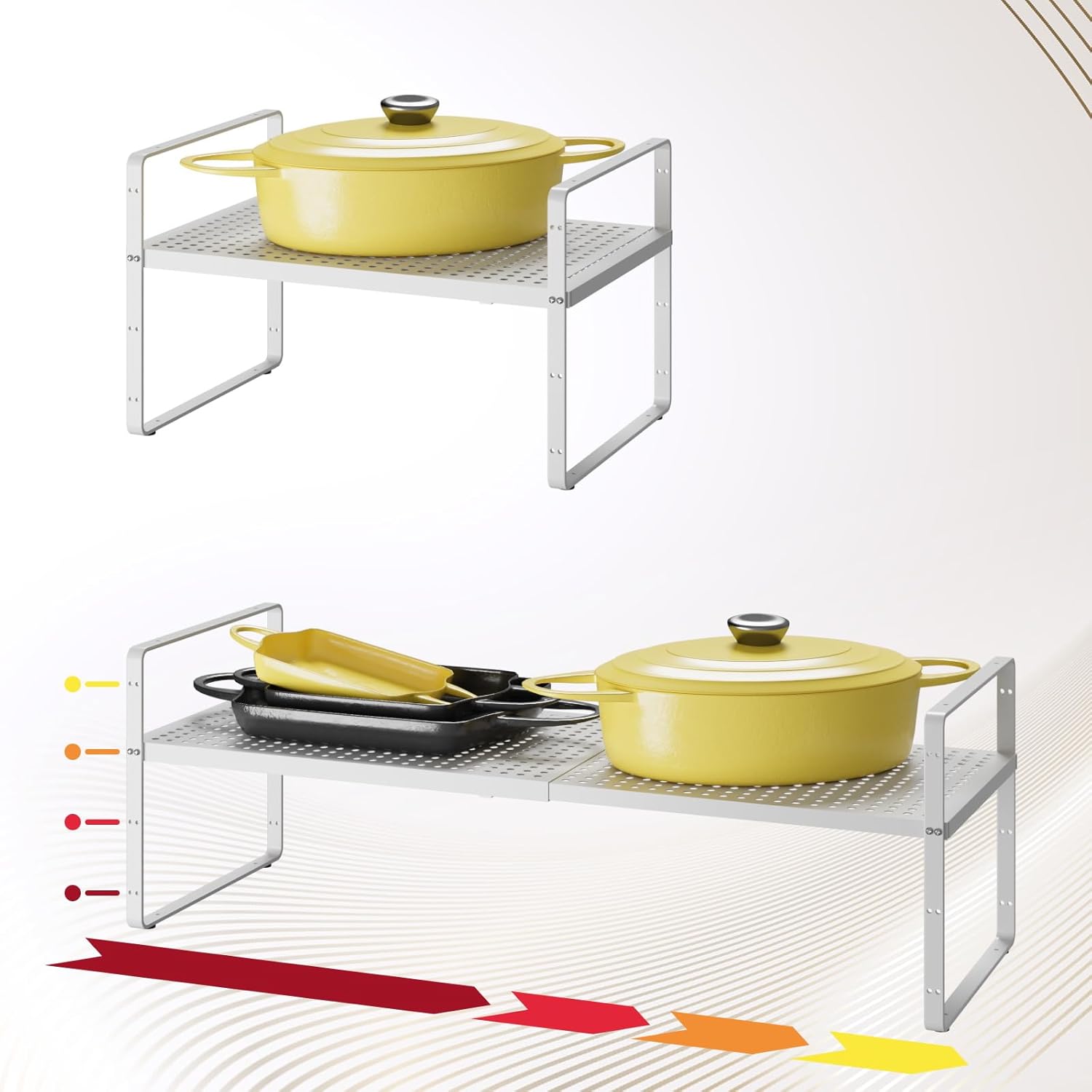 Hole Pattern Expandable Shelf Organizer,1Pack 10.2" Wide Easy to Assemble Cabinet Organizer Shelf
