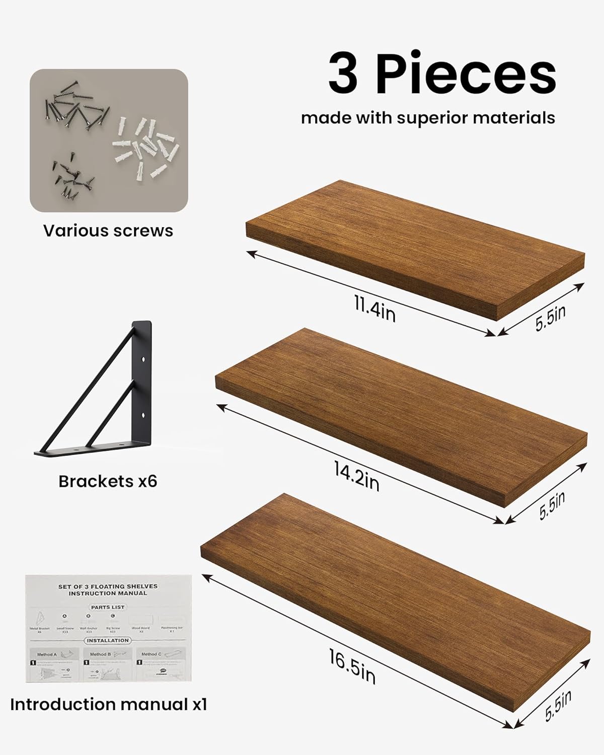 BAYKA Floating Shelves for Wall, Book Shelf for Bedroom, Wall Decor Shelves for Living Room
