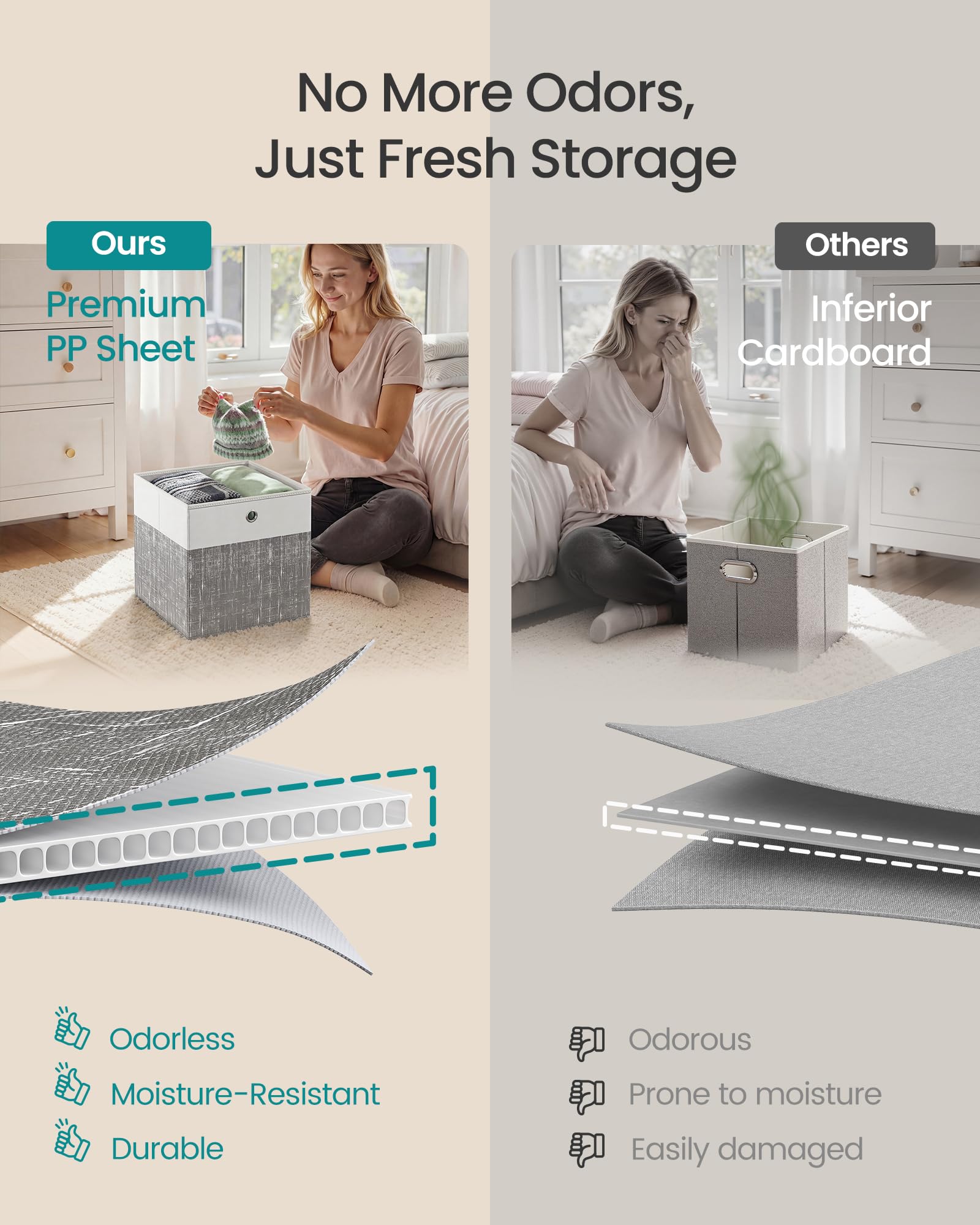 SONGMICS Storage Cubes, Set of 6 Foldable Fabric Storage Boxes, Cube Organizer Boxes with Handles