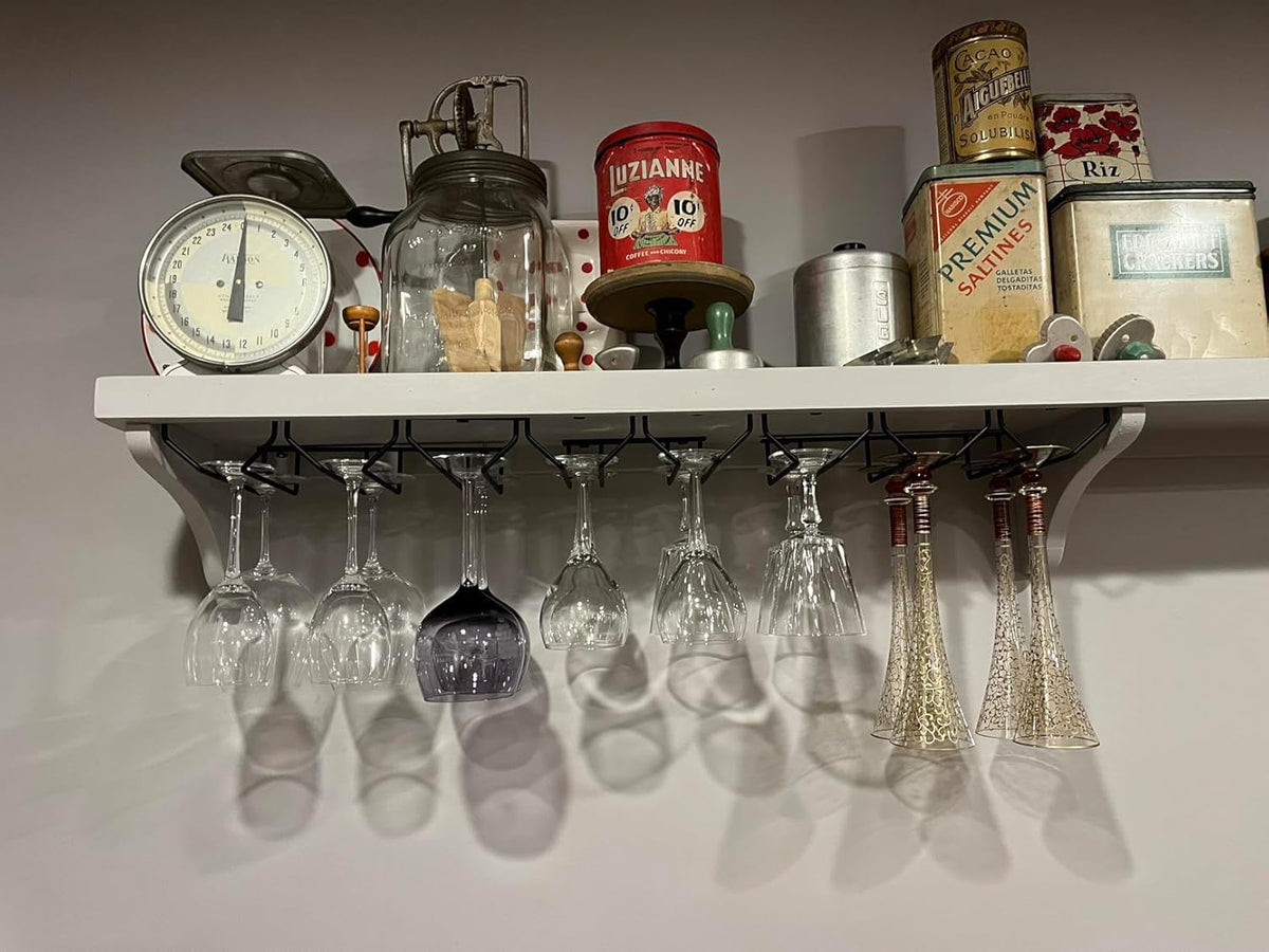 7 Inch Black Wine Glass Rack, Under Cabinet Wine Glass Holder, Wine Glass Hangers Under Shelf
