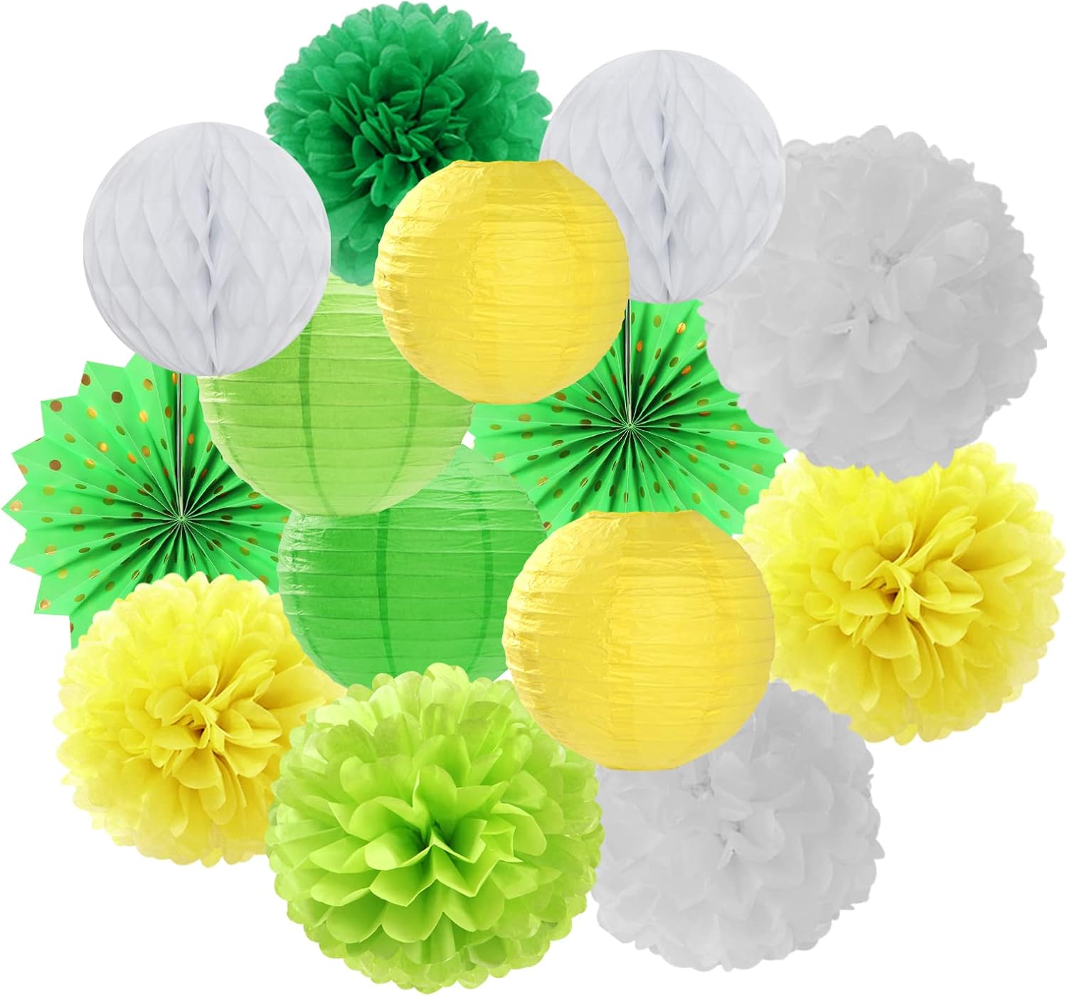 Yellow-White Green Party-Decorations Streamers-Lanterns - 14pcs Spring Summer Garden Tea Paper