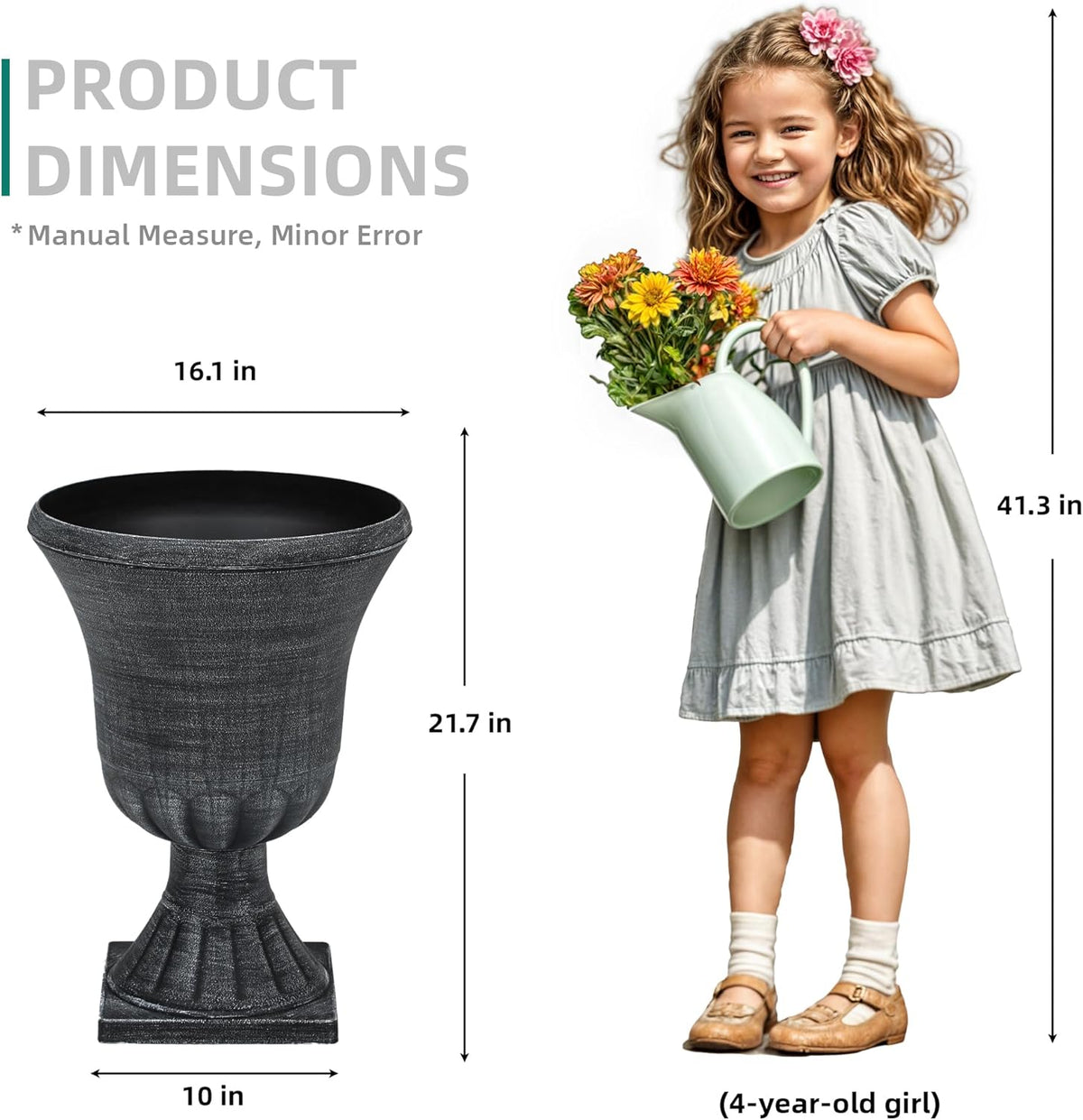 22" Large Urn Planters for Outdoor Plants, Set of 2 Plastic Flower Pot with Handmade Washed Black