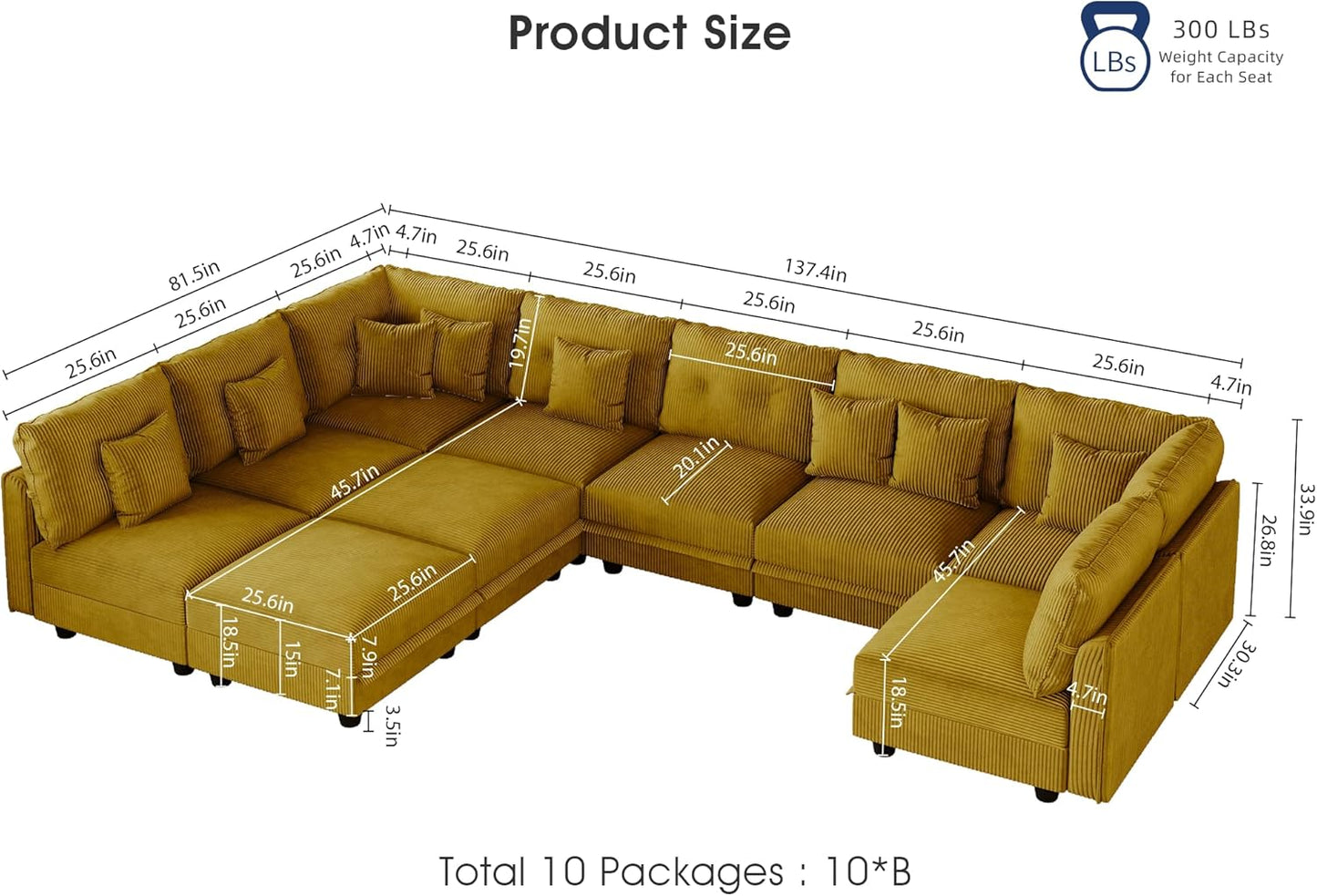 LLappuil Modular Sectional Sofa with Storage Seats, Corduroy Convertible Modular U Shaped Sectional