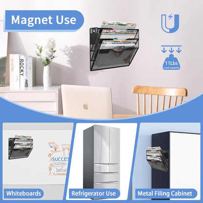 3-Tier Magnetic File Holder, No Drilling Installation File Cabinet Organizer, Black Magnetic File