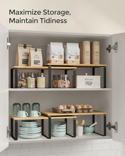 SONGMICS Cabinet Organizer Shelf, Set of 2 Kitchen Counter Shelves, Kitchen Storage, Spice Rack
