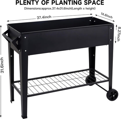 Elevate 32" Tall Raised Garden Bed Outdoor with Wheels & Shelf for Mobility, 400LBS Capacity