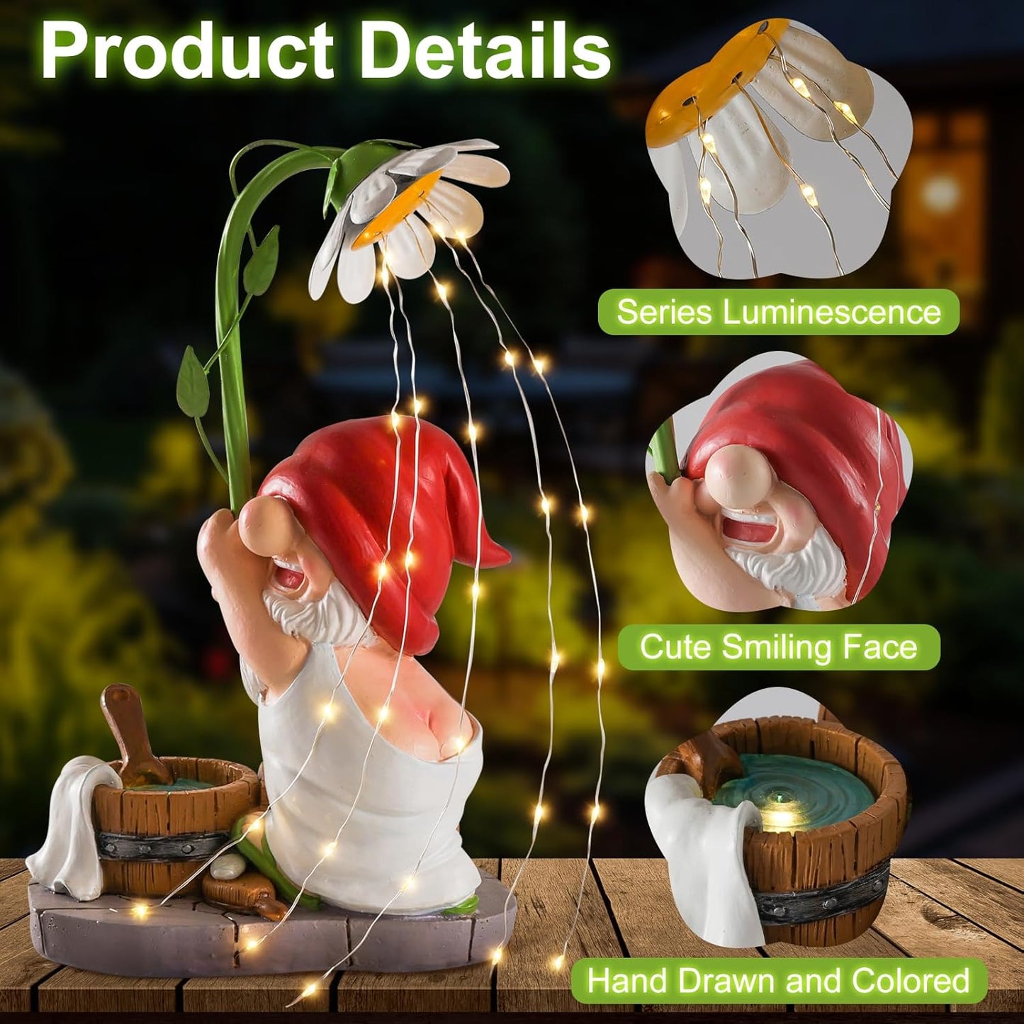 WINTS Garden Gnomes Outdoor Statue with Solar Lights,Bathing Funny Gnome Solar Garden Decorations