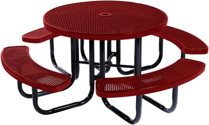 Coated Outdoor Furniture Heavy-Duty Portable Outdoor Picnic Table with Umbrella Hole, Punched Steel